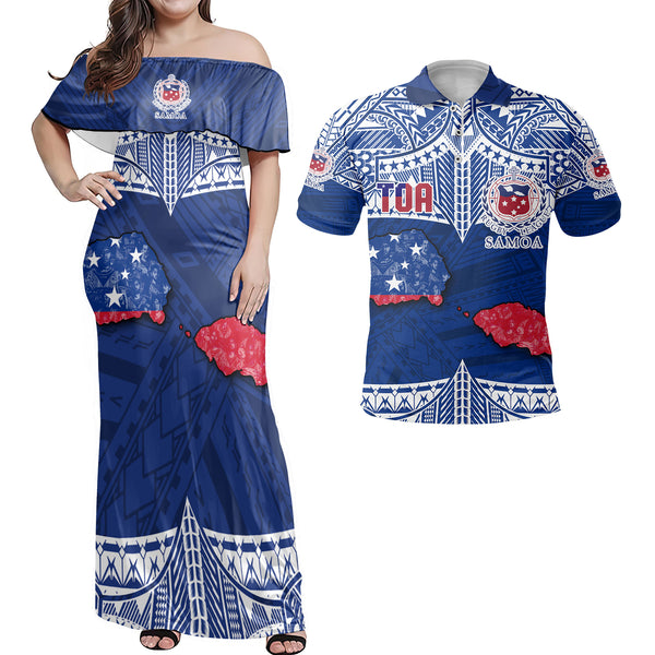 Custom Samoa TOA Rugby Hawaiian Dress & Polo Matching Couple Map Style