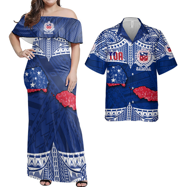 Custom Samoa TOA Rugby Hawaiian Dress & Shirt Matching Couple Map Style