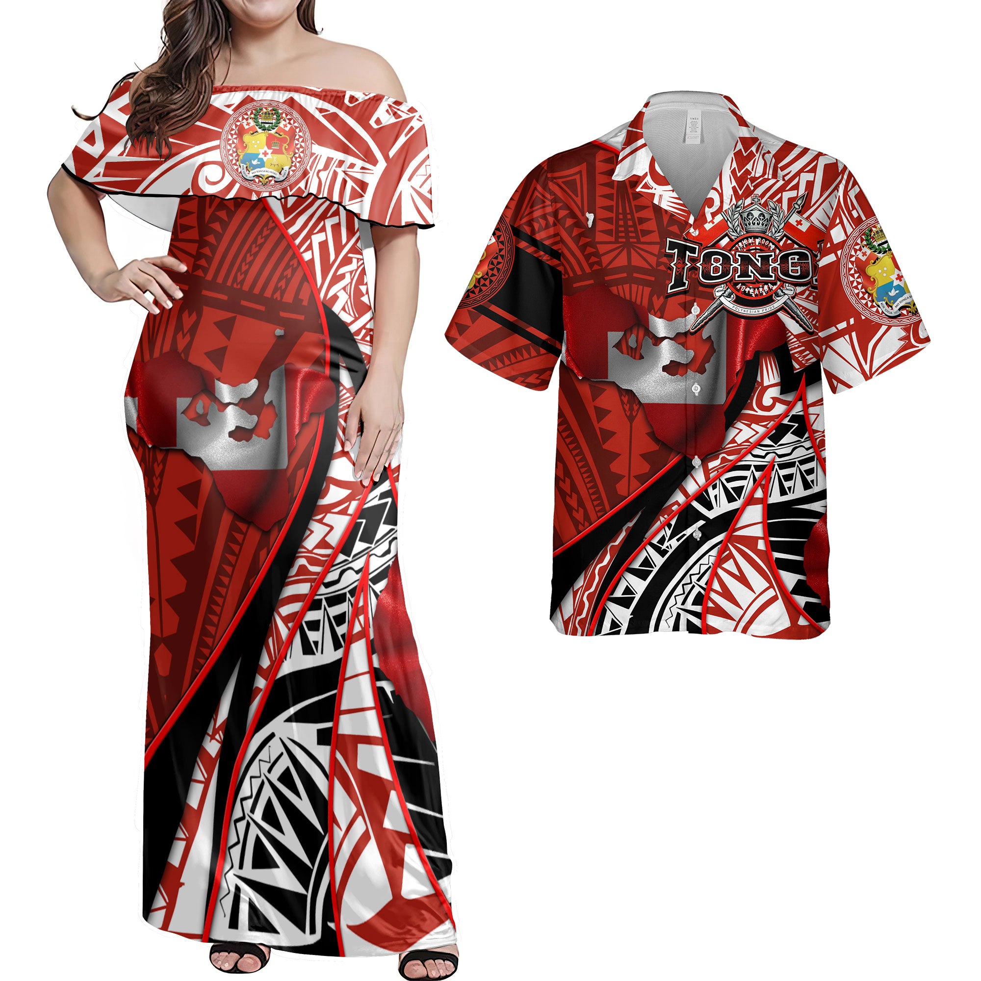 Tonga In My Heart Royal Coat Of Arms Hawaiian Dress & Shirt Matching Couple