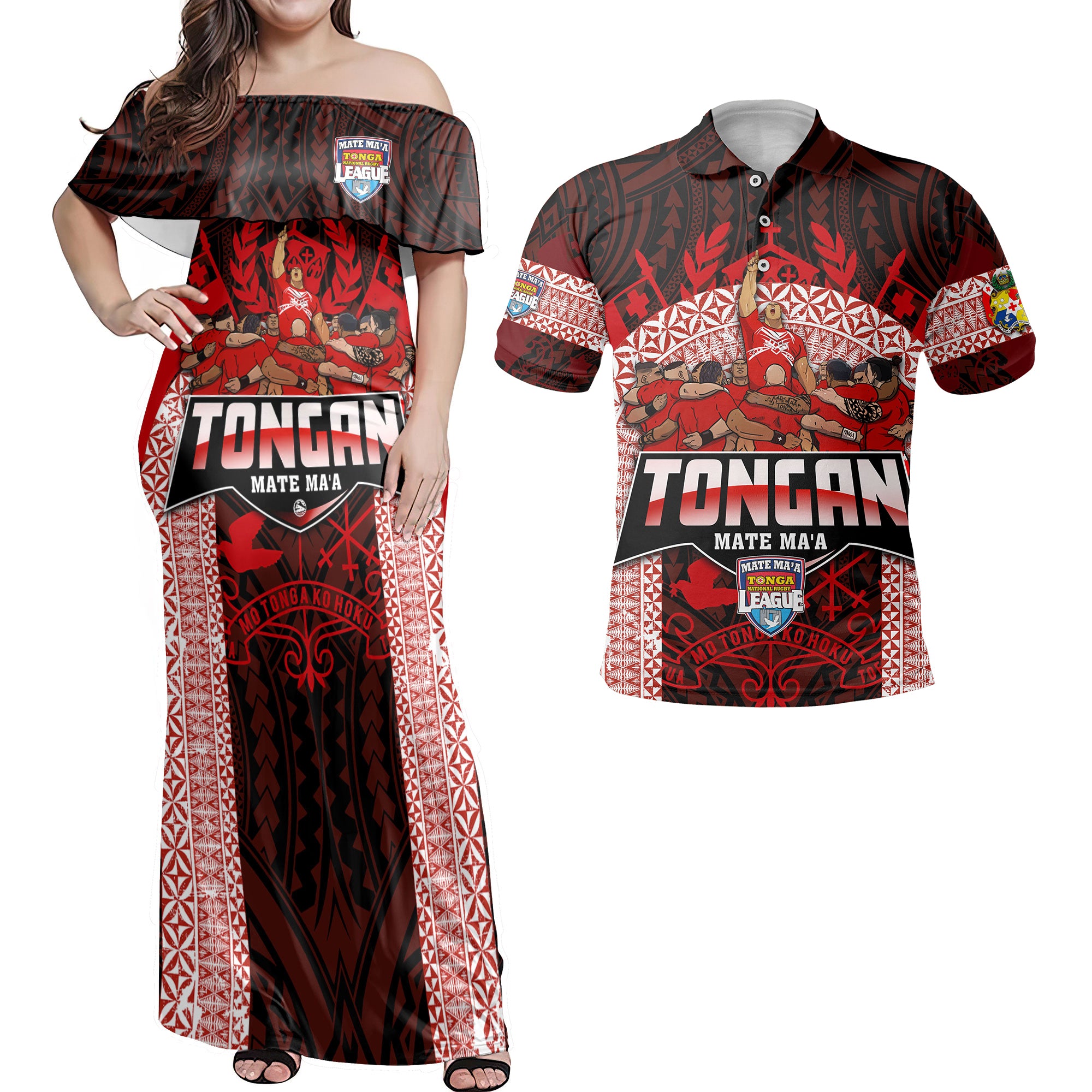 Custom Tonga Mate Ma'a Rugby League Hawaiian Dress & Polo Matching Couple