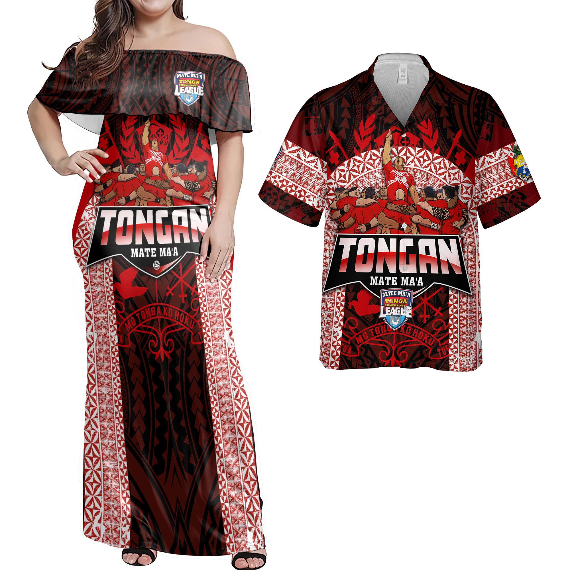 Custom Tonga Mate Ma'a Rugby League Hawaiian Dress & Shirt Matching Couple