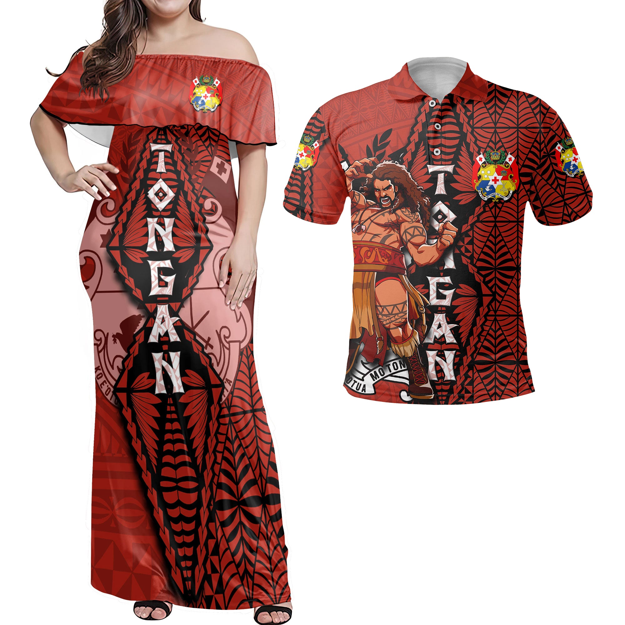 Custom Tonga The Tonga Terror Hawaiian Dress & Polo Matching Couple