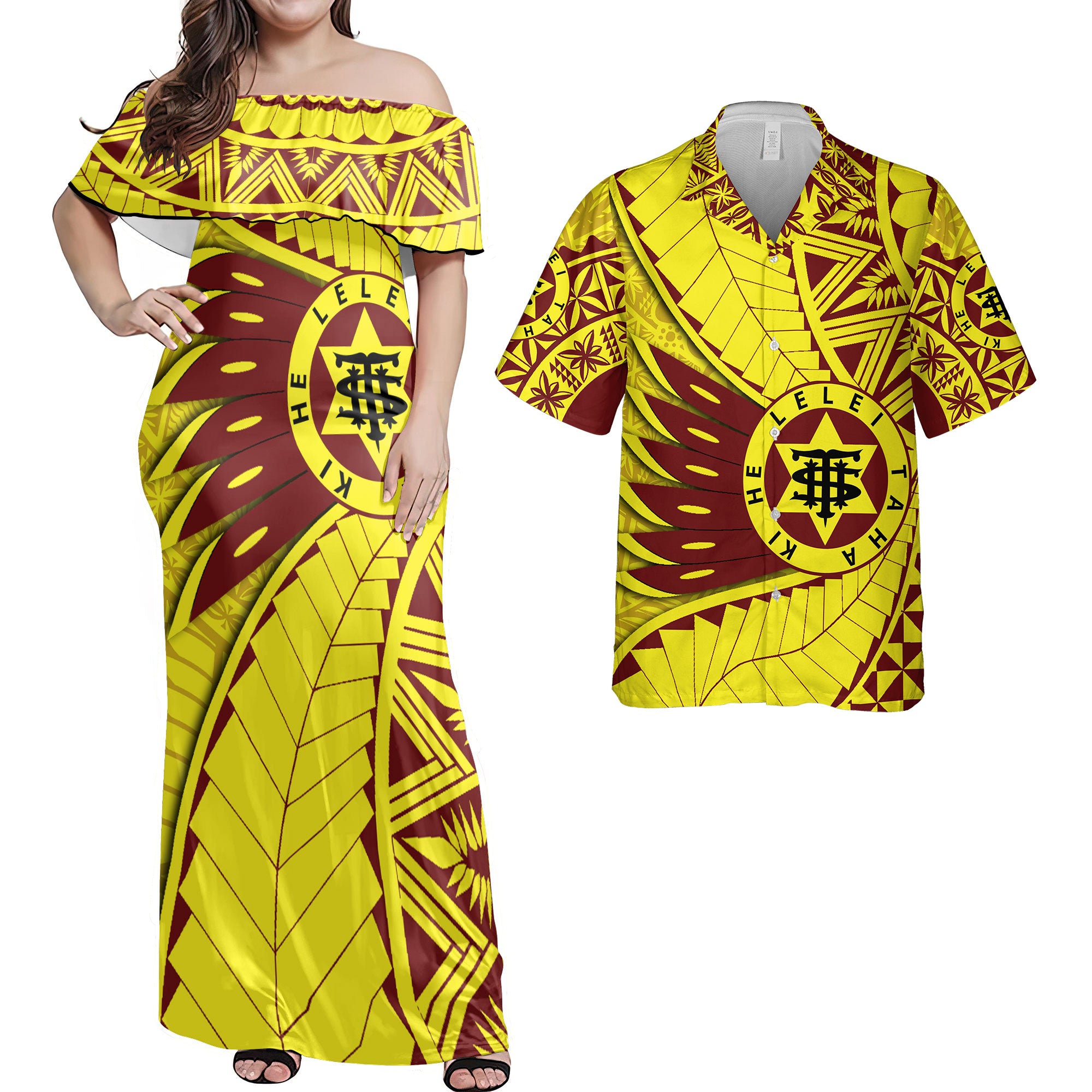 Custom Tonga High School Hawaiian Dress & Shirt Matching Couple Tonga Golden Style