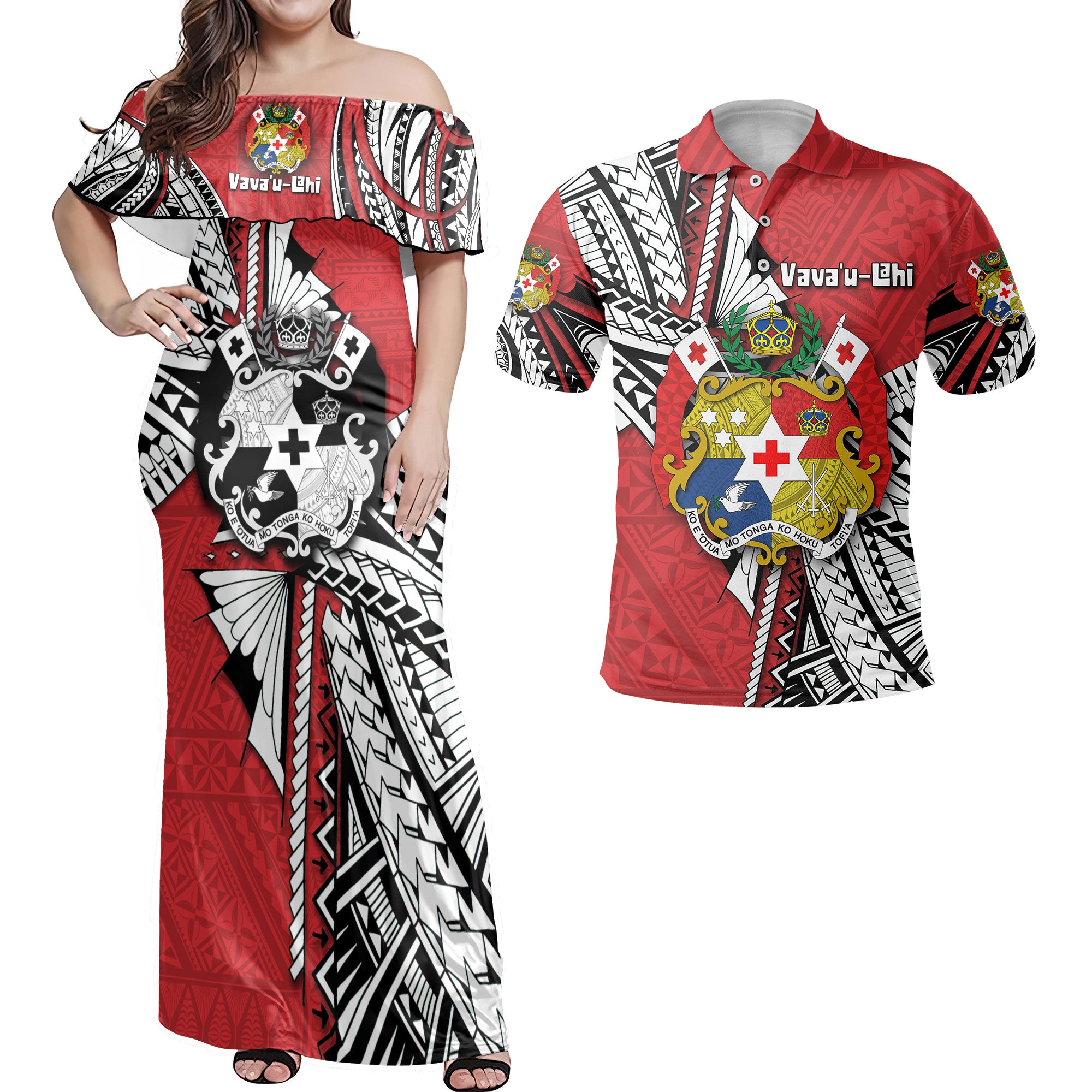 Custom Tonga Vava'u Lahi Coat Of Arms Hawaiian Dress & Polo Matching Couple