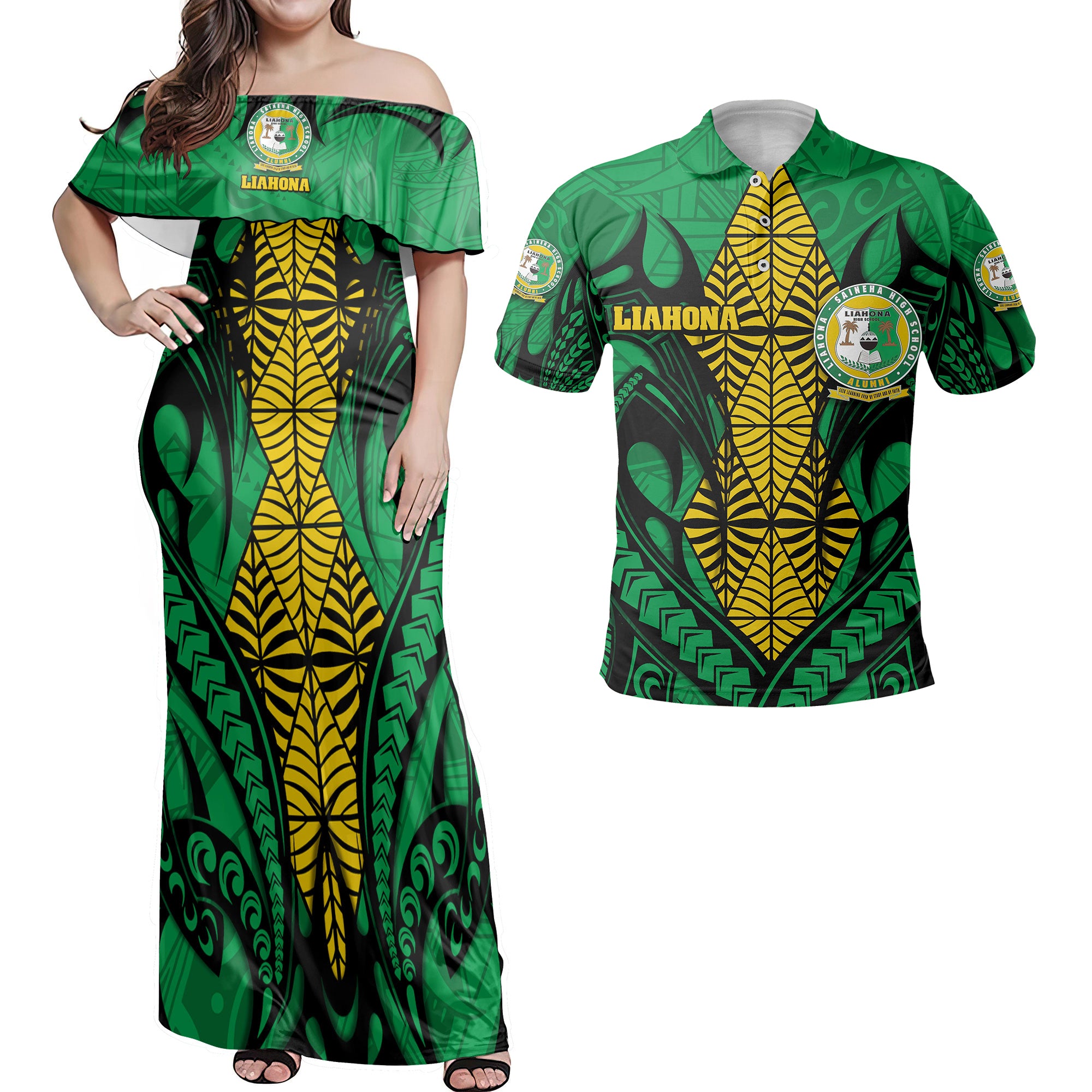 Custom Tonga Liahona High School Hawaiian Dress & Polo Matching Couple