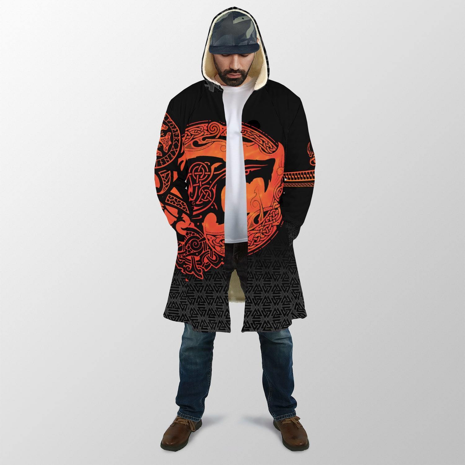 Viking Hooded Coat Fenrir Viking 3D Tattoo