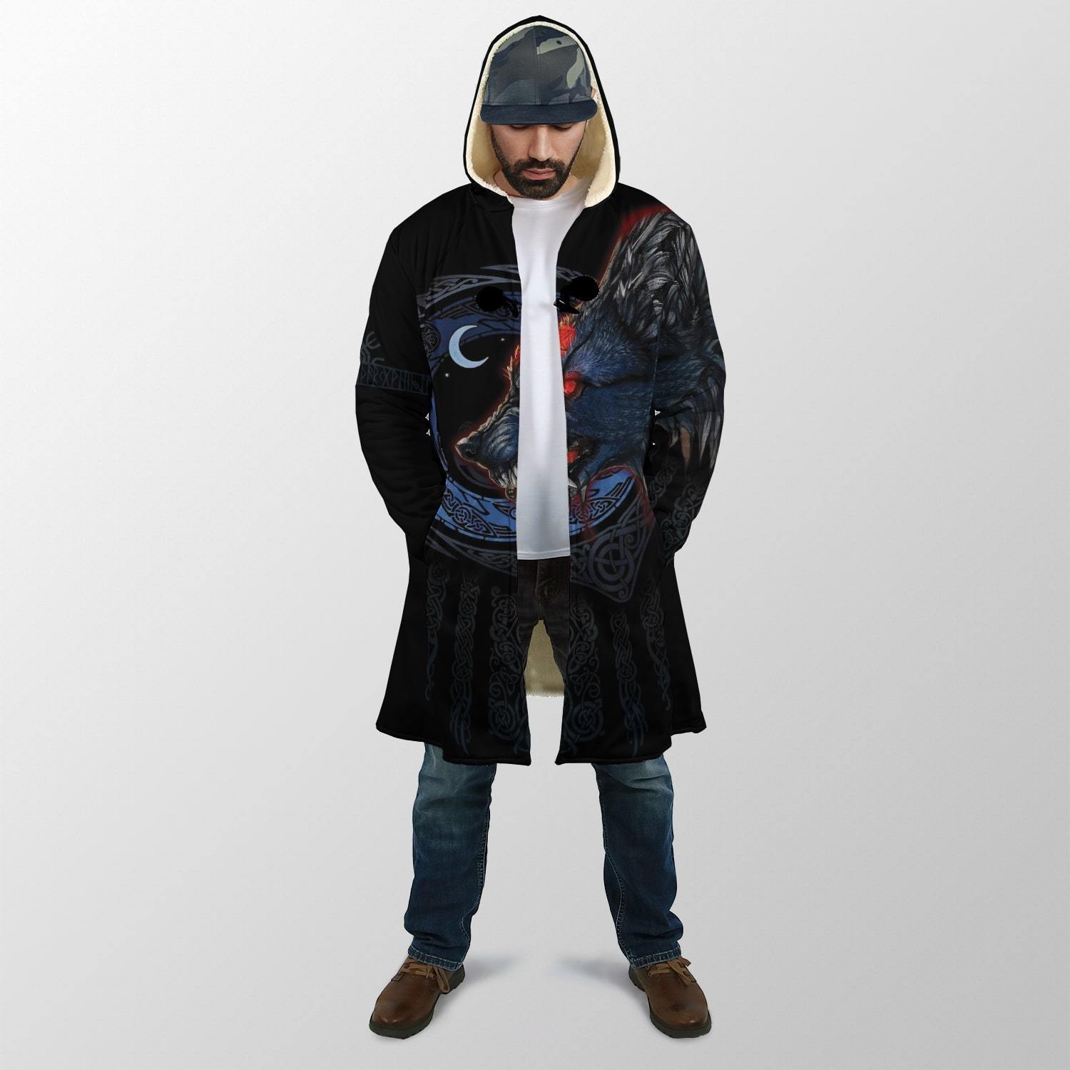 Viking Hooded Coat Fenrir Viking Wolf 3D