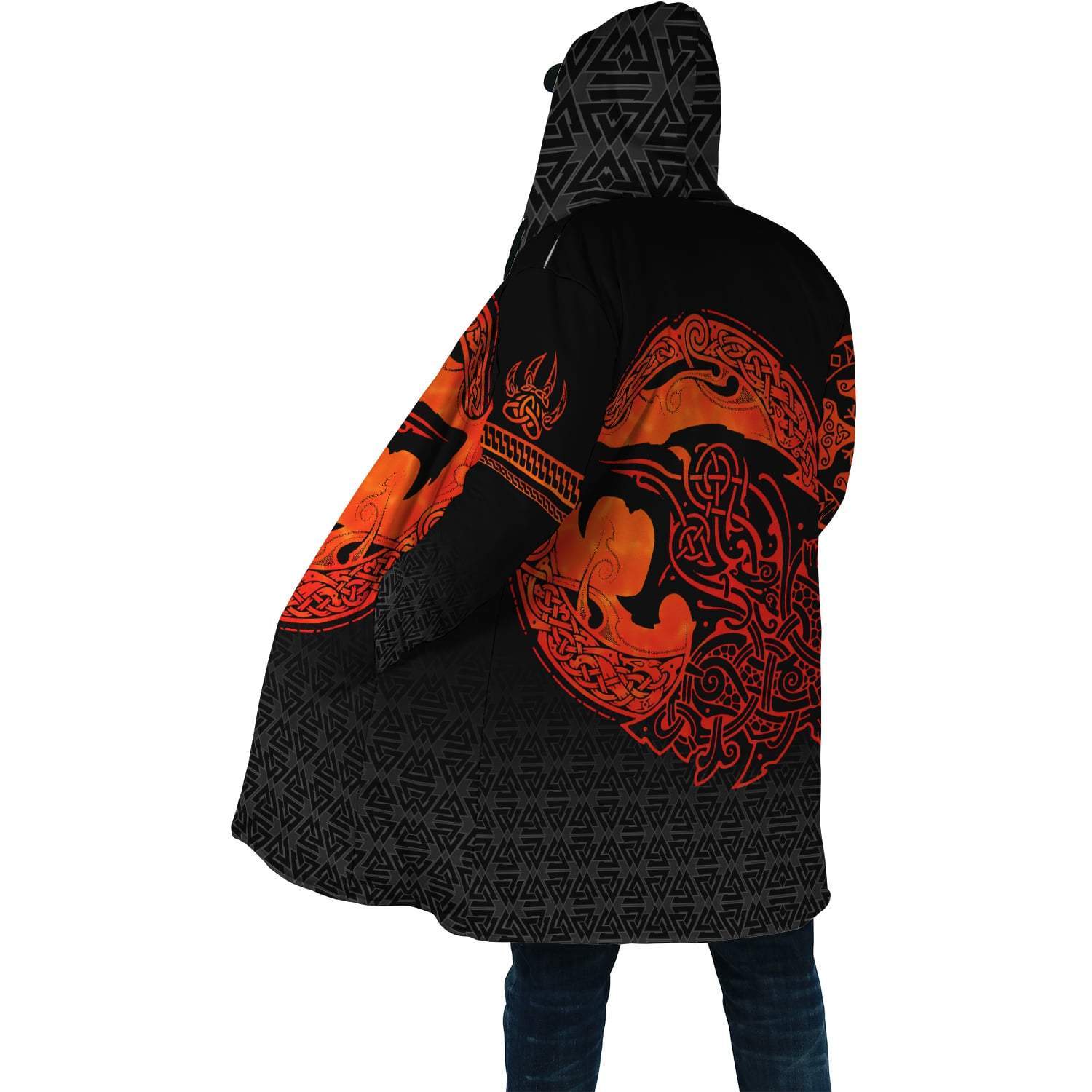 Viking Hooded Coat Fenrir Viking 3D Tattoo