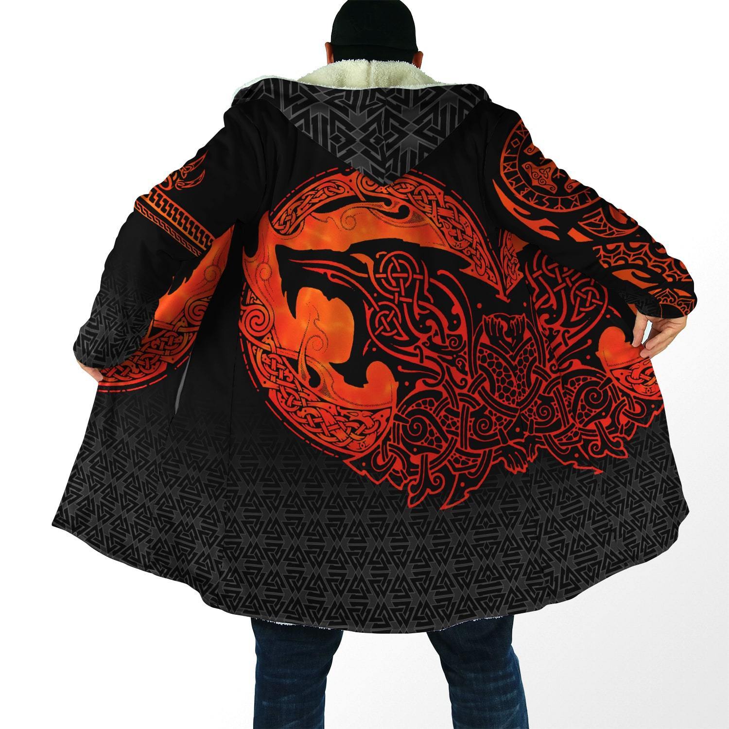 Viking Hooded Coat Fenrir Viking 3D Tattoo