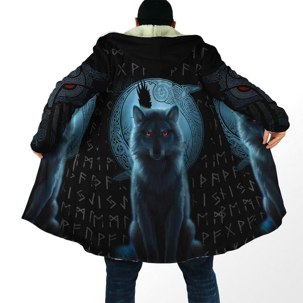 Viking Hooded Coat Fenrir Viking Wolf And Moon 3D