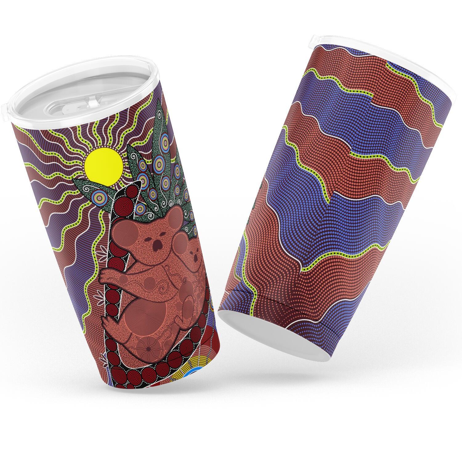 Aboriginal Insulated Tumbler, Koala Family Sun Dot Painting