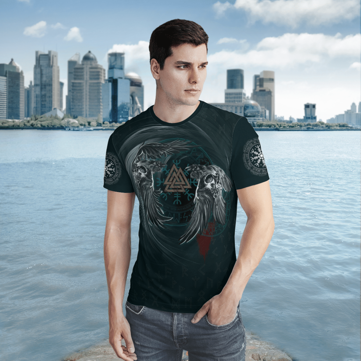 Viking T-Shirt YIN YANG RAVEN VALKNUT