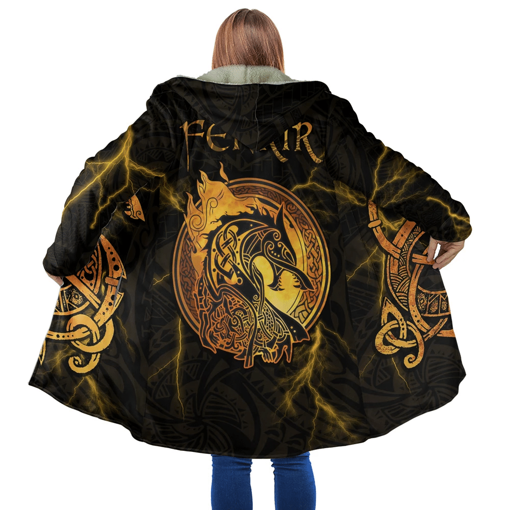 Viking Hooded Coat 3D All Over Printed Fenrir With Fire Serpents