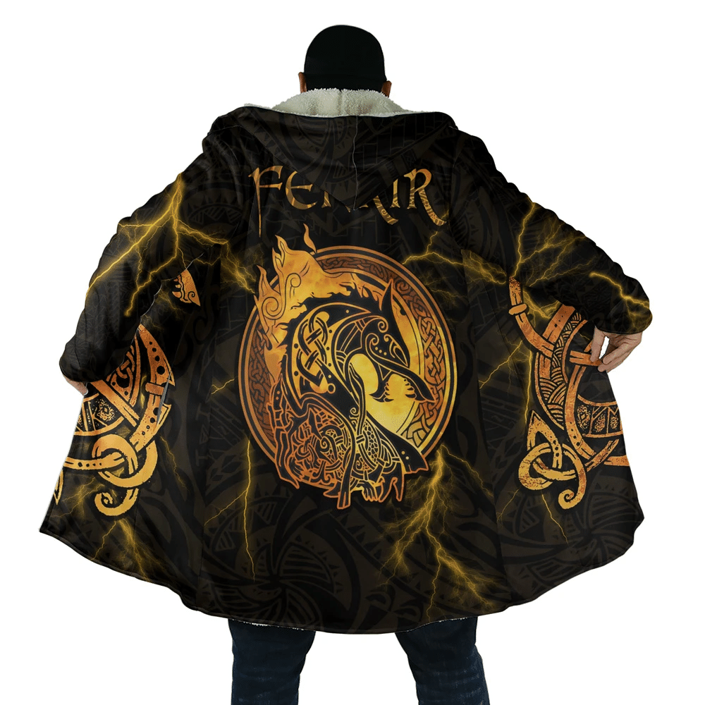 Viking Hooded Coat 3D All Over Printed Fenrir With Fire Serpents