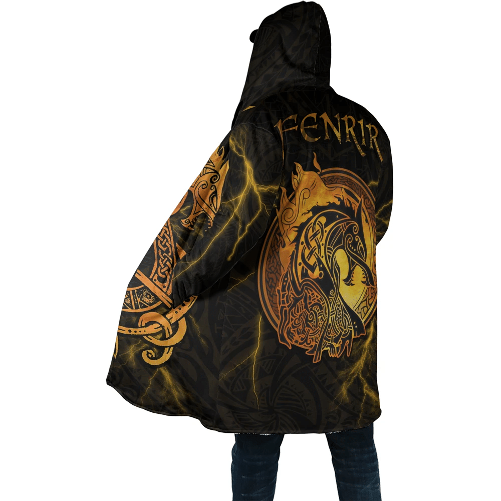 Viking Hooded Coat 3D All Over Printed Fenrir With Fire Serpents