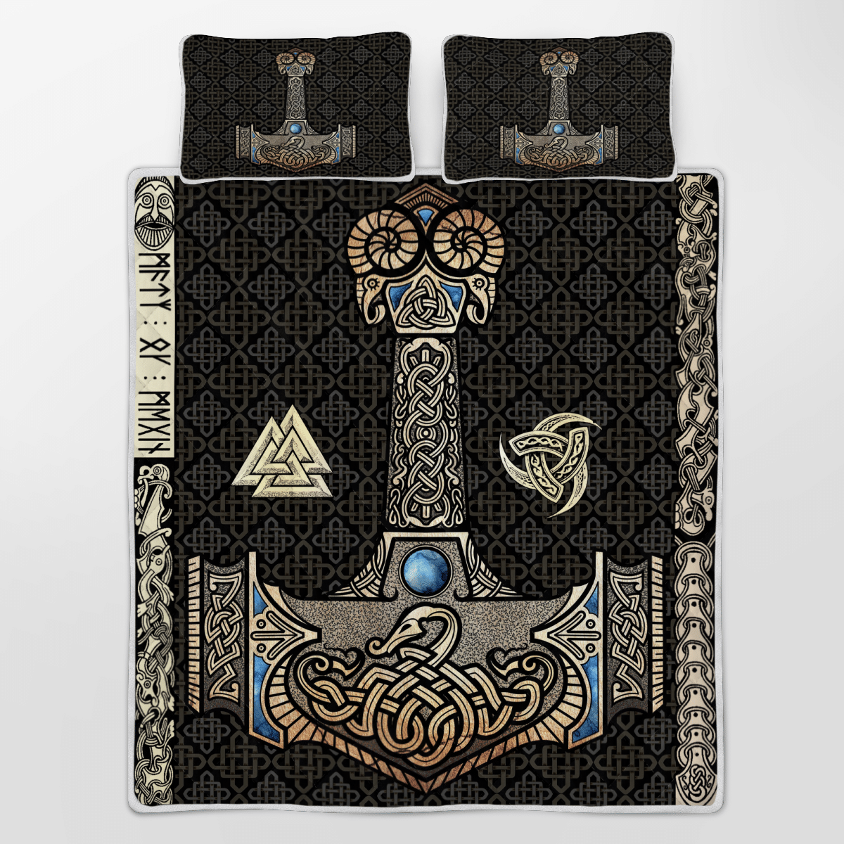 Viking Quilt Bedding Set MJLNIR IS THE HAMMER OF THE THUNDER GOD THOR IN NORSE MYTHOLOGY