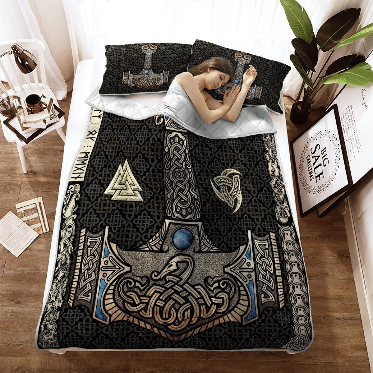 Viking Quilt Bedding Set MJLNIR IS THE HAMMER OF THE THUNDER GOD THOR IN NORSE MYTHOLOGY