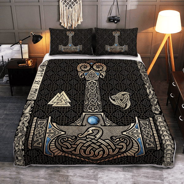 Viking Quilt Bedding Set MJLNIR IS THE HAMMER OF THE THUNDER GOD THOR IN NORSE MYTHOLOGY