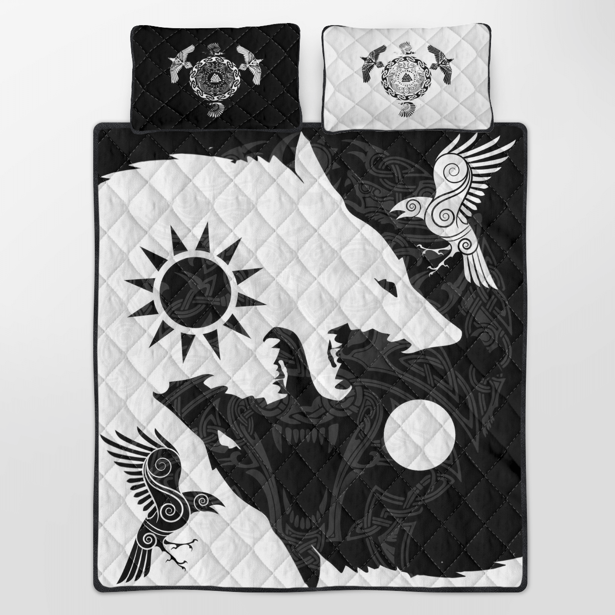 Viking Quilt Bedding Set YIN YANG WOLF AND RAVEN