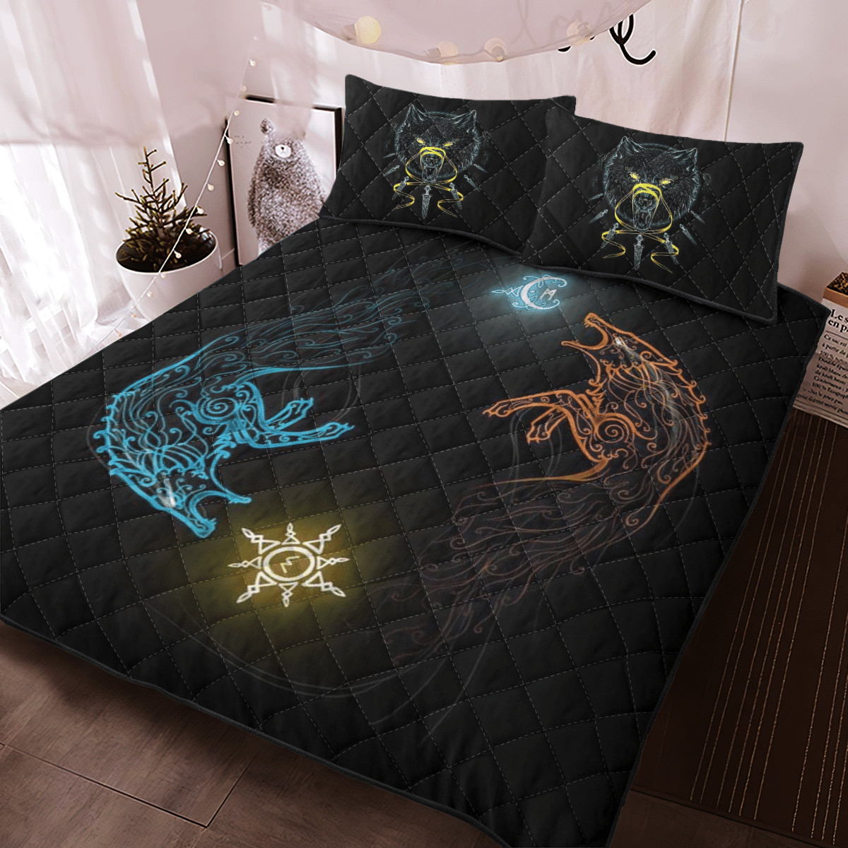 Viking Quilt Bedding Set SONS OF FENRIR HATI AND SKOLL