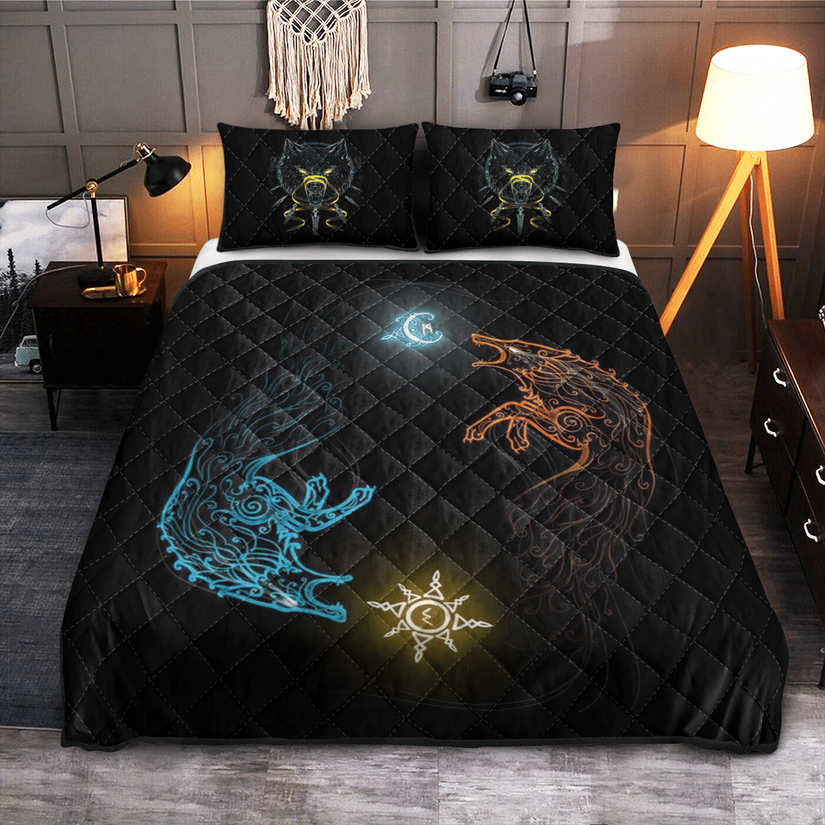 Viking Quilt Bedding Set SONS OF FENRIR HATI AND SKOLL