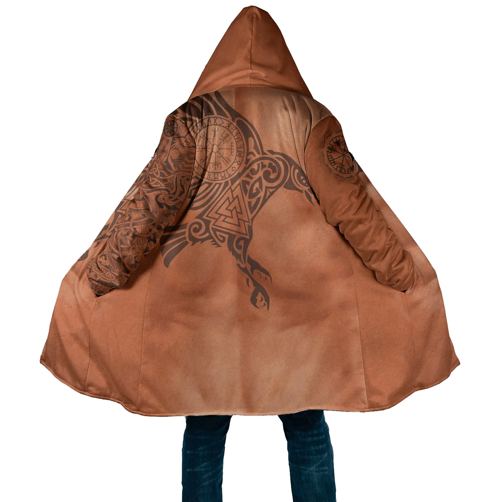 Viking Hooded Coat Viking Raven Of Odin Caramel