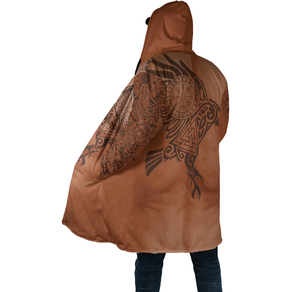 Viking Hooded Coat Viking Raven Of Odin Caramel