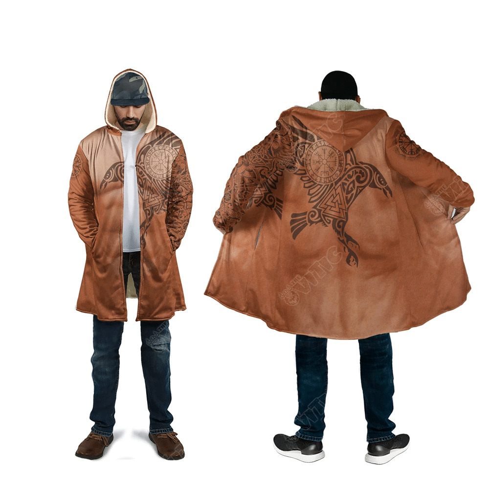 Viking Hooded Coat Viking Raven Of Odin Caramel