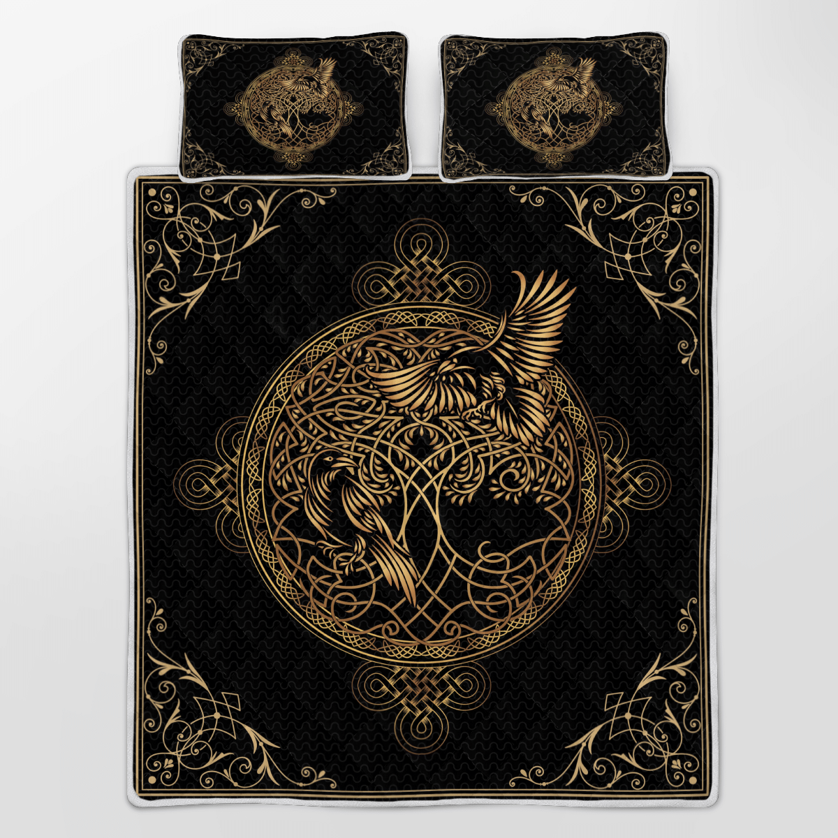 Viking Quilt Bedding Set HUGIN AND MUNIN ODIN'S RAVENS YGGDRASIL Ver02