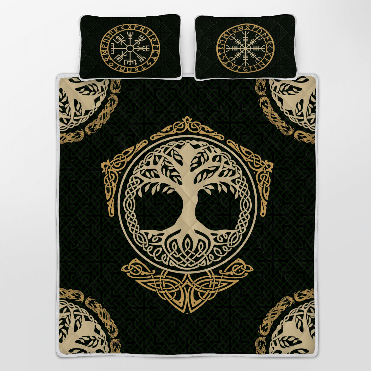 Viking Quilt Bedding Set HUGIN AND MUNIN ODIN'S RAVENS YGGDRASIL Ver01