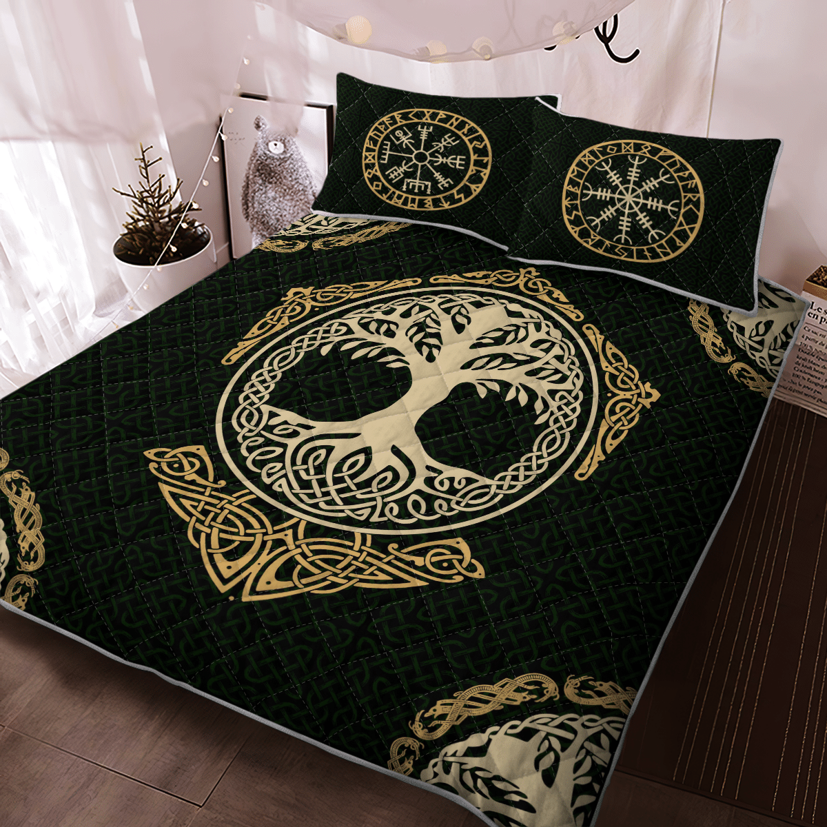 Viking Quilt Bedding Set HUGIN AND MUNIN ODIN'S RAVENS YGGDRASIL Ver01