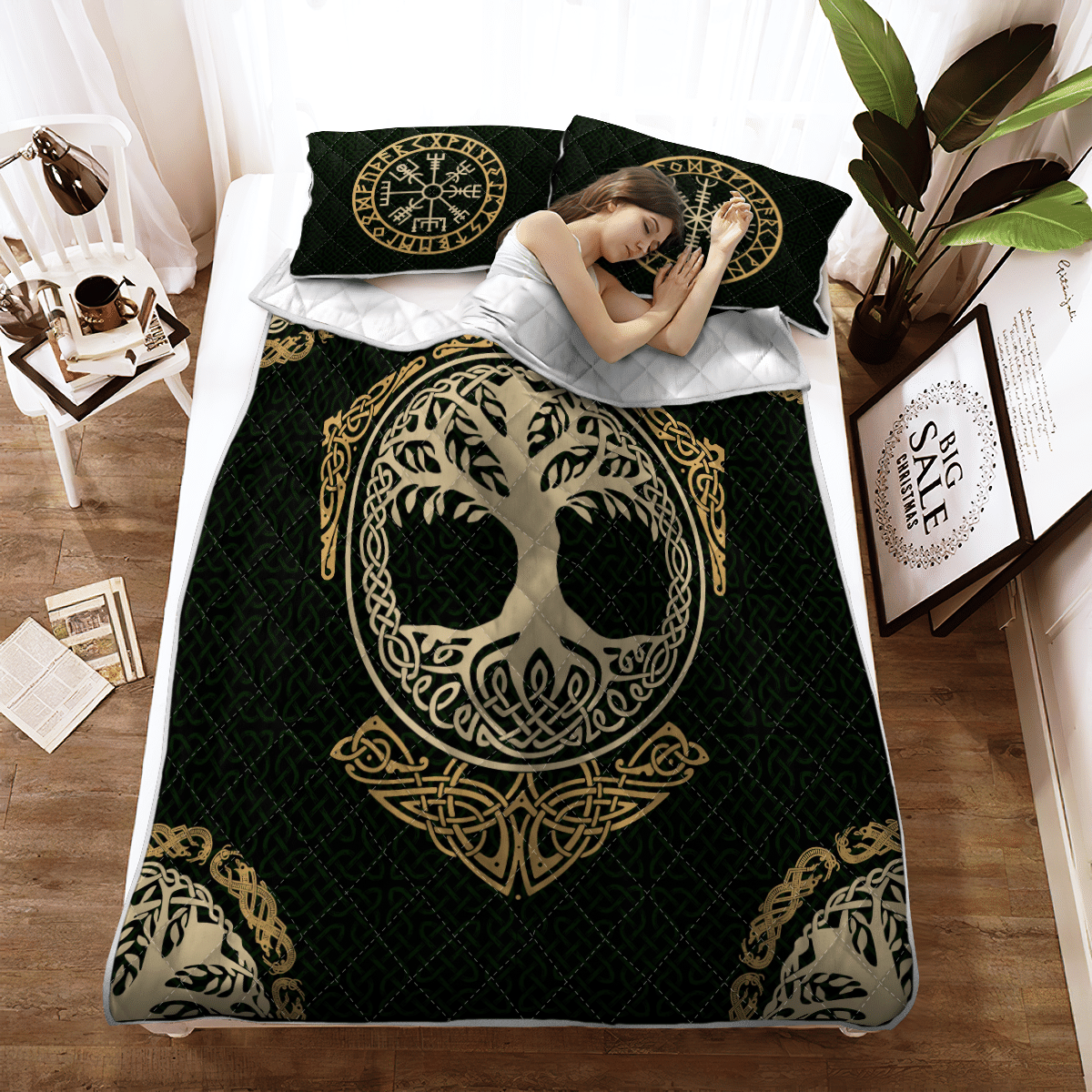 Viking Quilt Bedding Set HUGIN AND MUNIN ODIN'S RAVENS YGGDRASIL Ver01