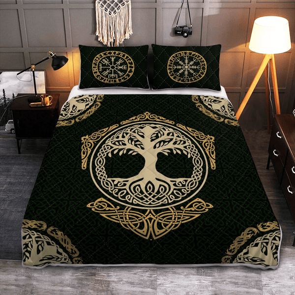 Viking Quilt Bedding Set HUGIN AND MUNIN ODIN'S RAVENS YGGDRASIL Ver01