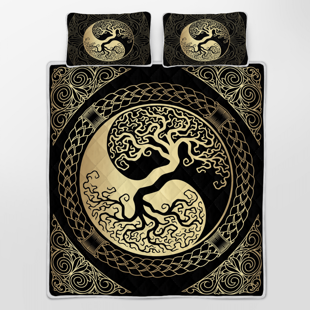 Viking Quilt Bedding Set YIN YANG YGGDRASIL TREE OF LIFE