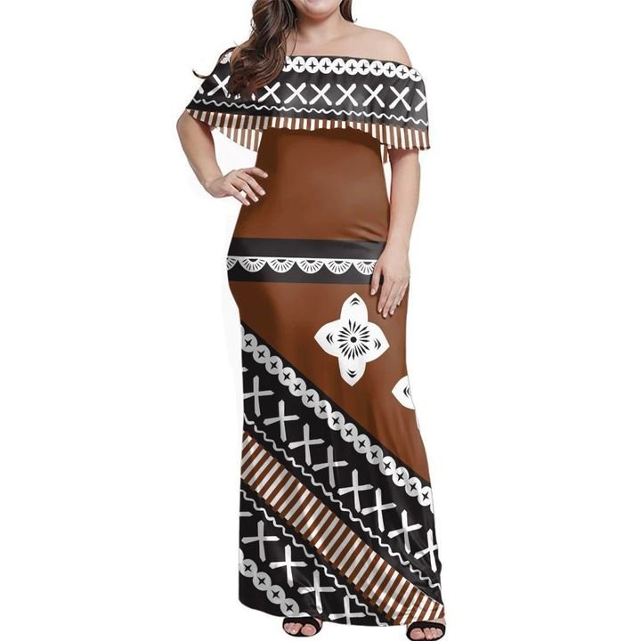 Fiji Tapa Oldie Off Shoulder Long Dress