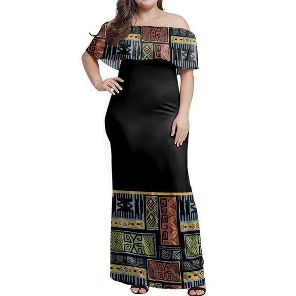 Fiji Bula Dress - Colorful Tapa Off Shoulder Long Dress