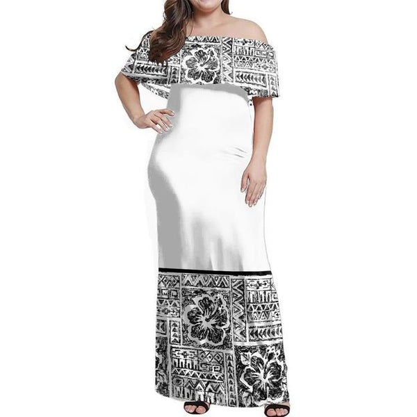 Fiji Tribal Hibiscus Off Shoulder Long Dress