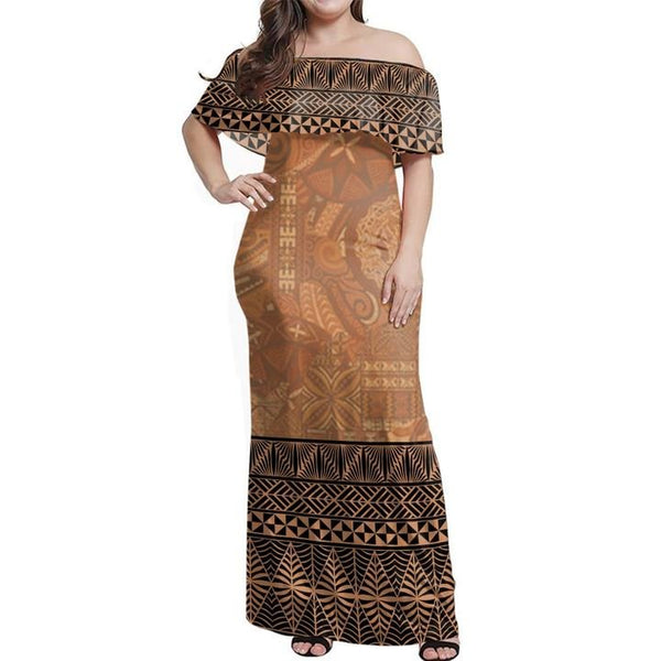 Tonga Pattern Off Shoulder Long Dress