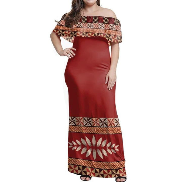 Tonga Ngatu Off Shoulder Long Dress