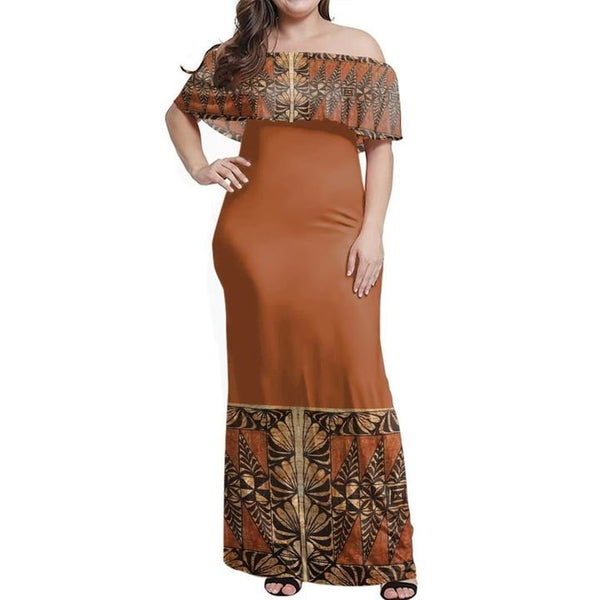 Tonga Ngatu Pattern Off Shoulder Long Dress