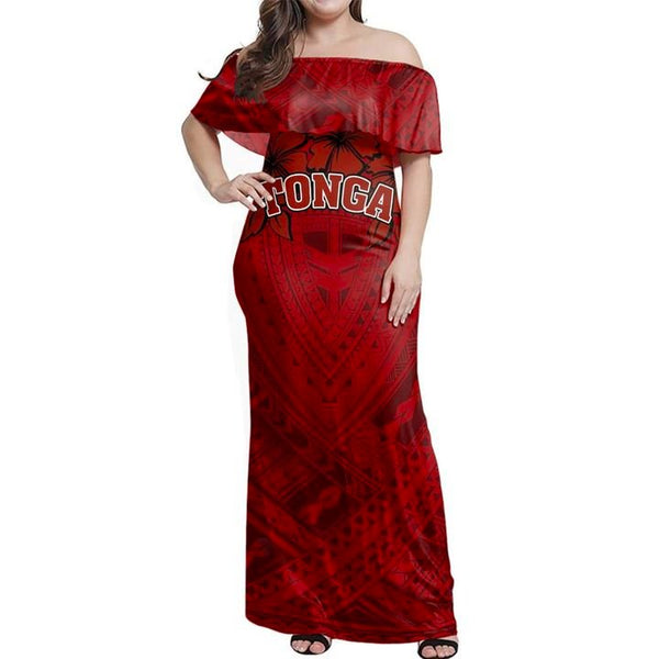Tonga Polynesian Hibiscus Style Off Shoulder Long Dress