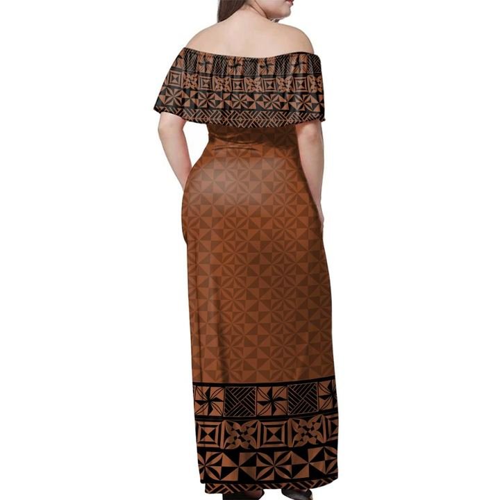 Tonga Ngatu Style Off Shoulder Long Dress