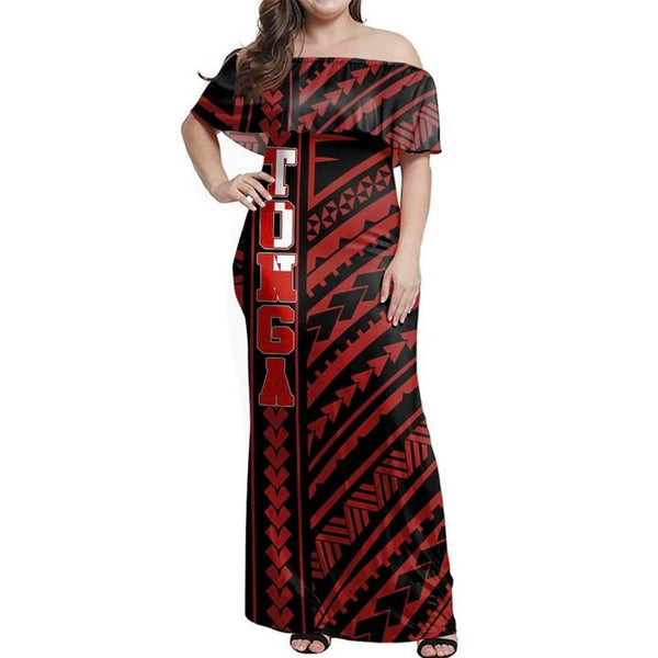 Tonga Polynesian Style Off Shoulder Long Dress