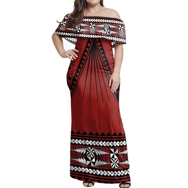 Tonga Pattern Style Off Shoulder Long Dress