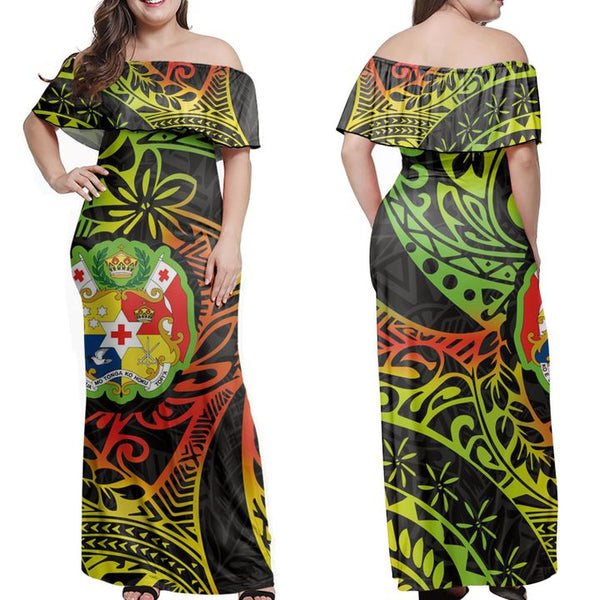 Tonga Coat Of Arms Polynesian Traditional Reggae Off Shoulder Long Dress