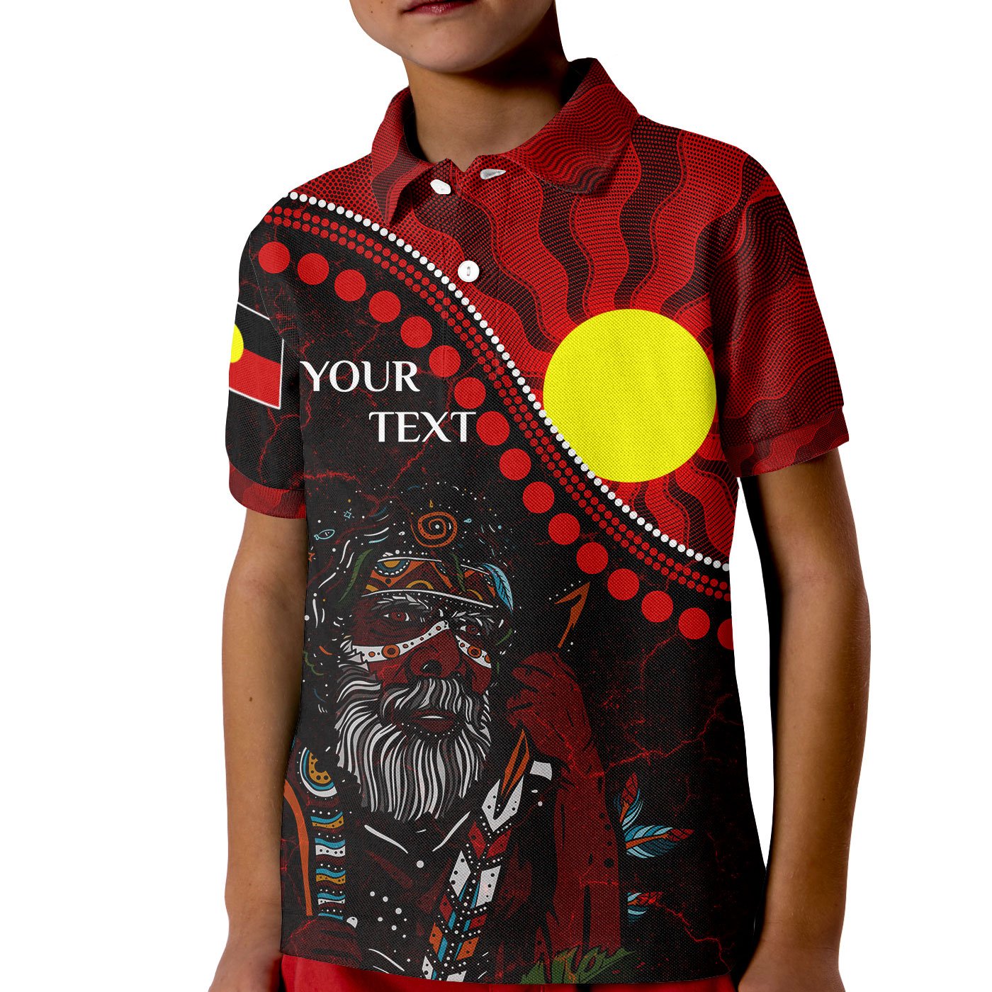 Aboriginal Polo - (Custom Text) Indigenous People And Sun Kid Polo Shirt