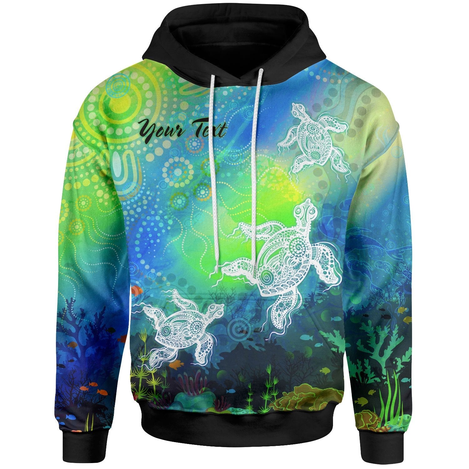 [Custom Text] Aboriginal Hoodie - Indigenous Turtle Ocean Dot Painting Art
