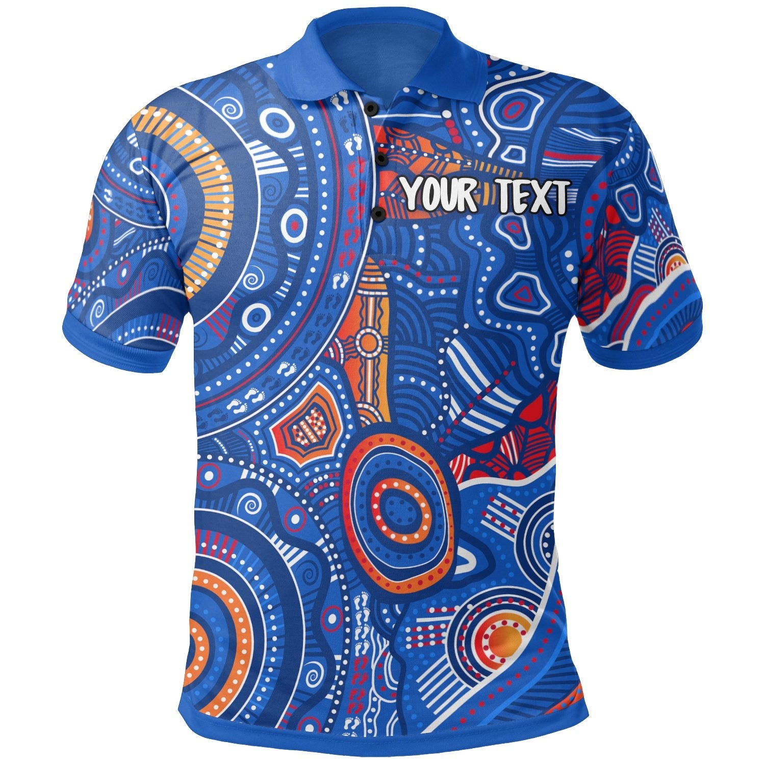 Aboriginal Polo - (Custom Text) Indigenous Footprint Patterns Blue Color Polo Shirt