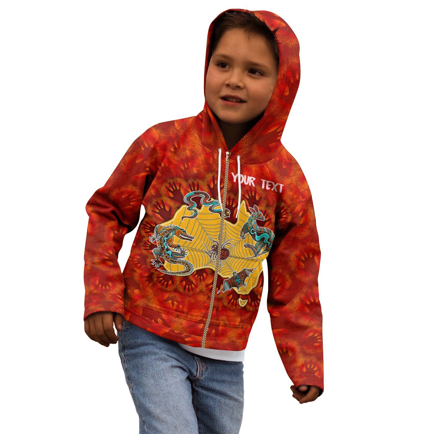 (Custom) Aboriginal Zip Hoodie - Australia Map Hand Patterns Spider Web