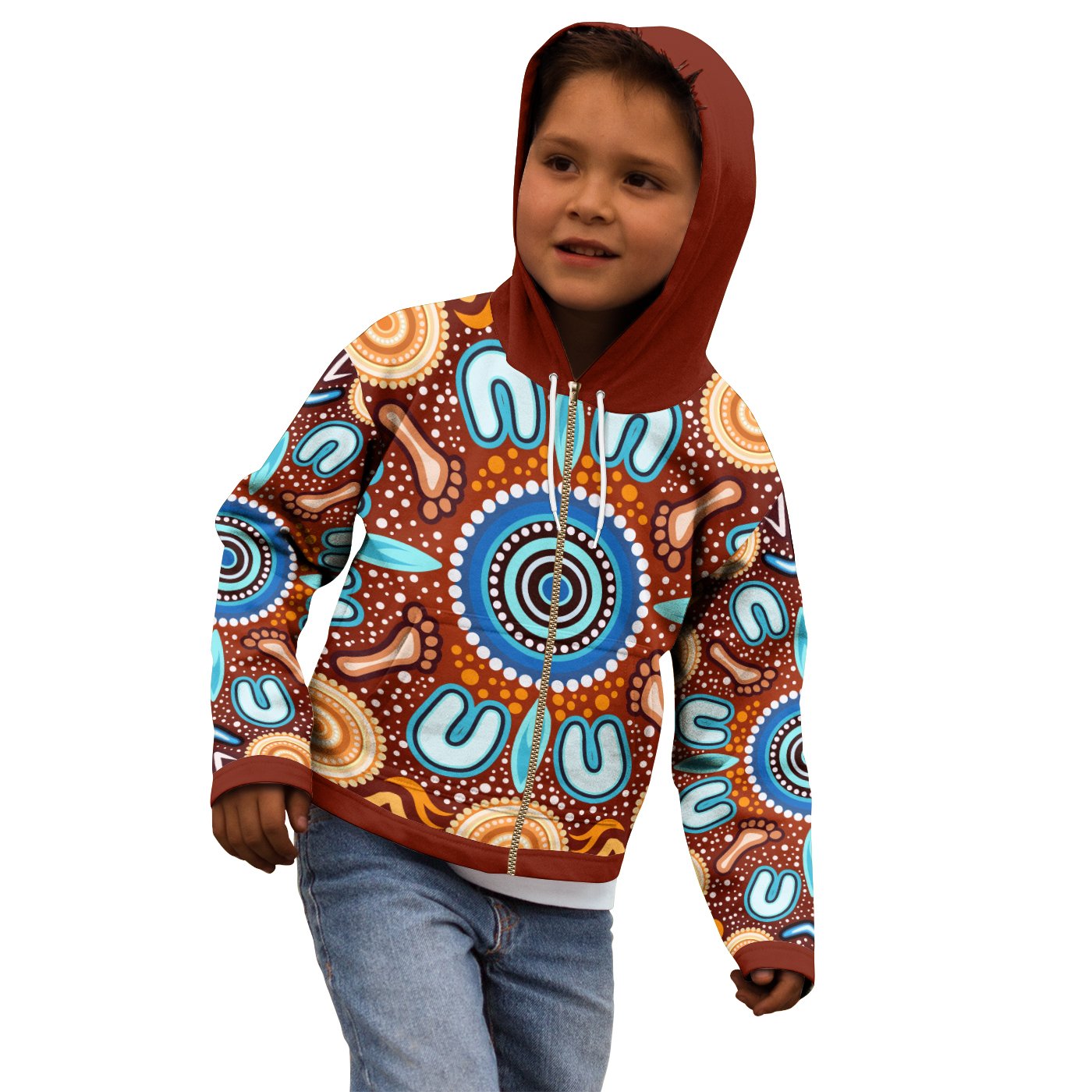 Aboriginal Kid Zip Hoodie - Indigenous Circle Dot Painting Ver02